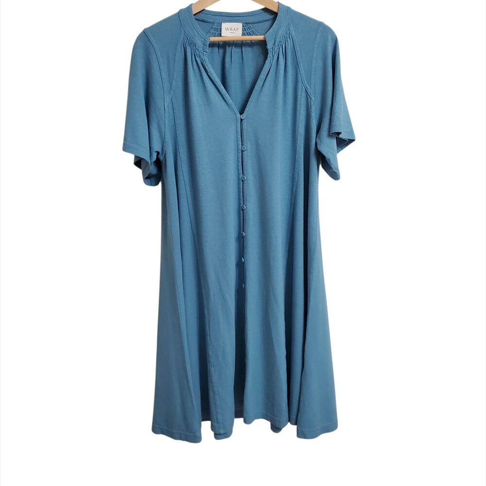 WRAP London Womens Button Front Dress Size 10 Hemp Organic Cotton Short Sleeve